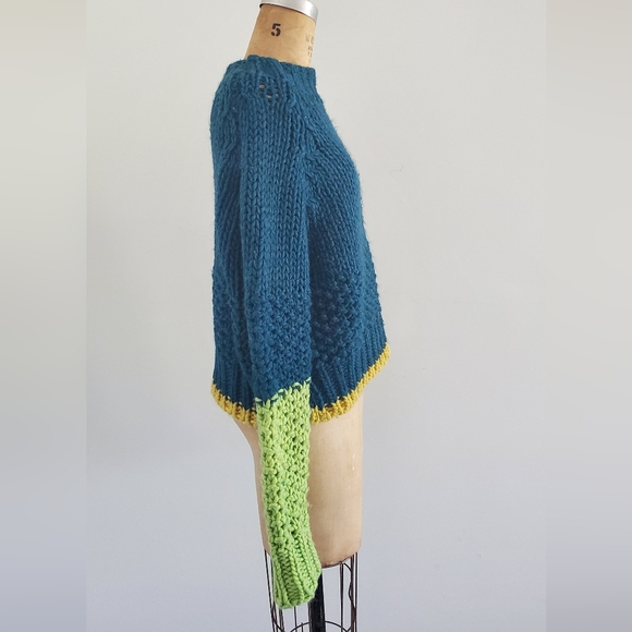 Dr. Bloom Tamborito Colorblock crew neck Sweater, size M/L, teal/green/yellow - Picture 4 of 6
